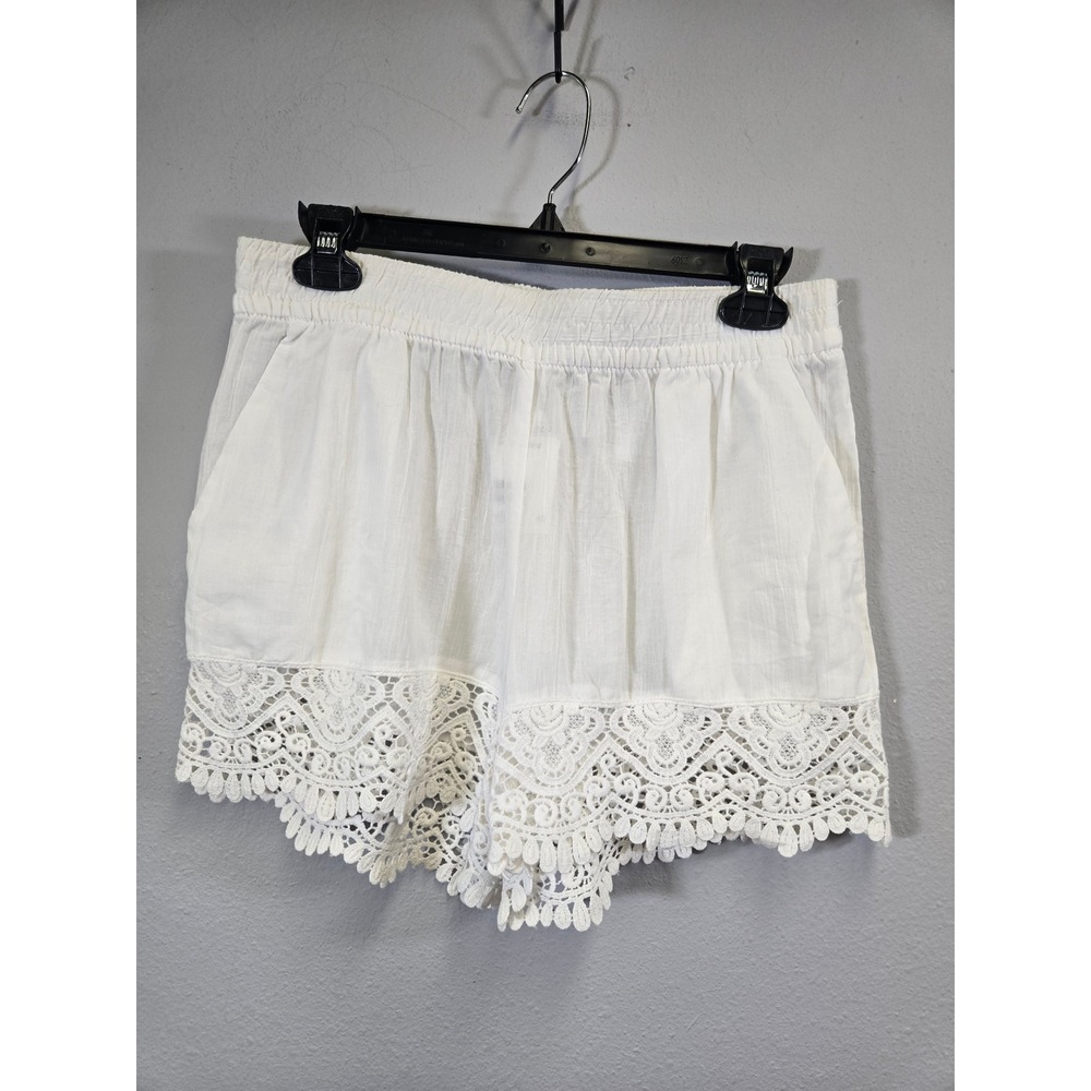 H&M Boho Crochet Lace Trim Elastic Waist Cotton Shorts White Size 8
